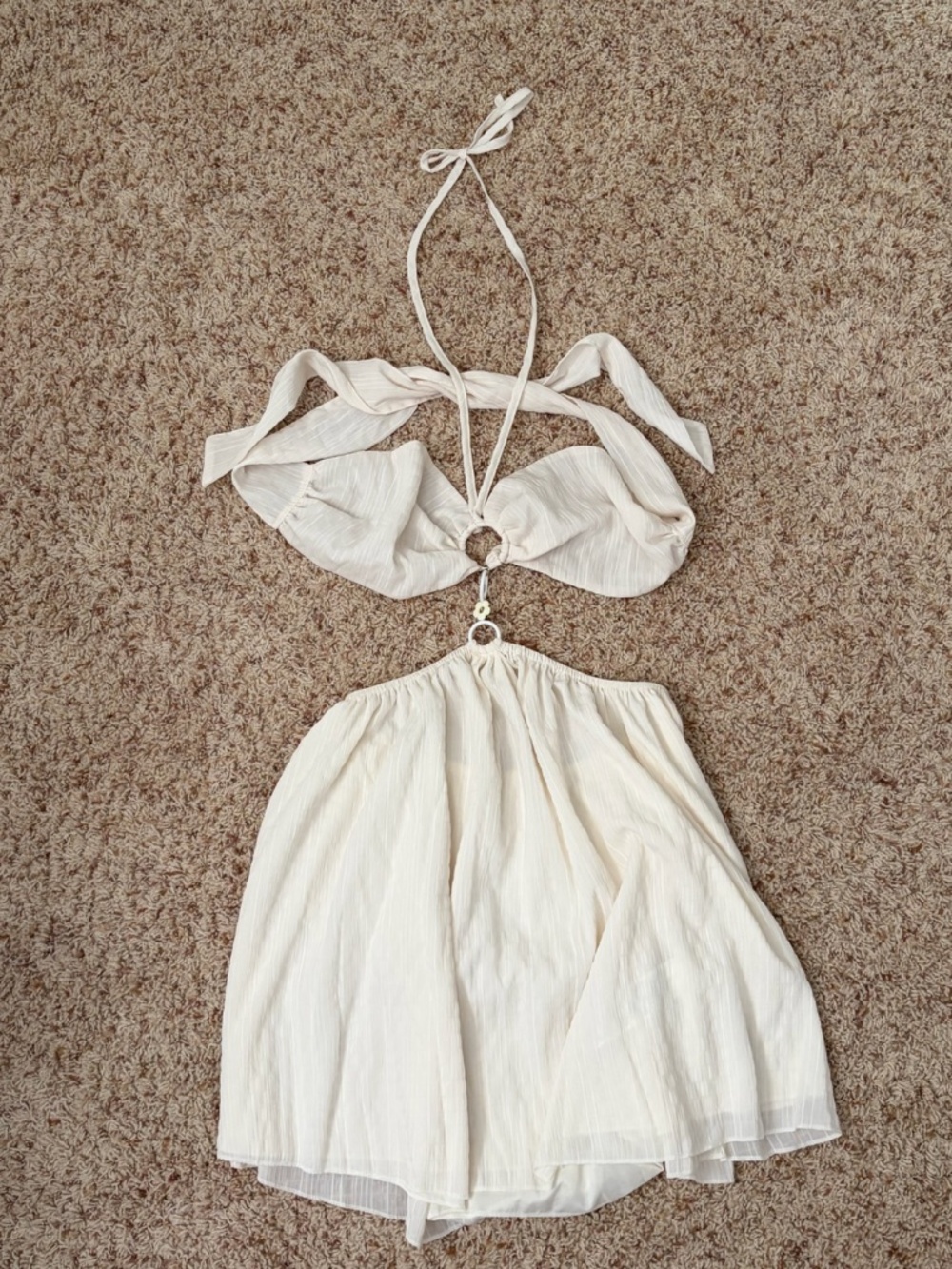 Small Flowy White/Cream Halter Top Tie Back Dress - Picture 1 of 4